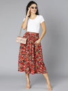 Gagggle Red Floral Print Elasticated Women Skirt