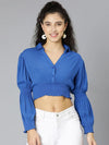 Umro Solid Blue Elasticated Women Crop Top