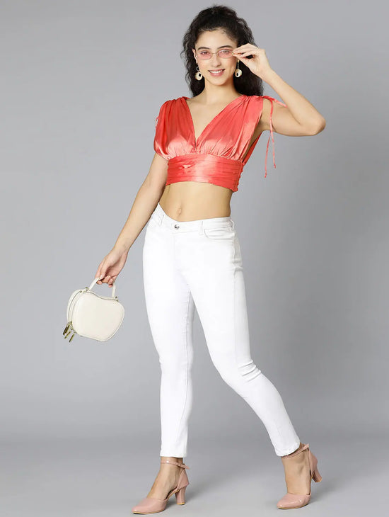 Wistful Glam Tie-Knotted Women Party Wear Satin Crop Top