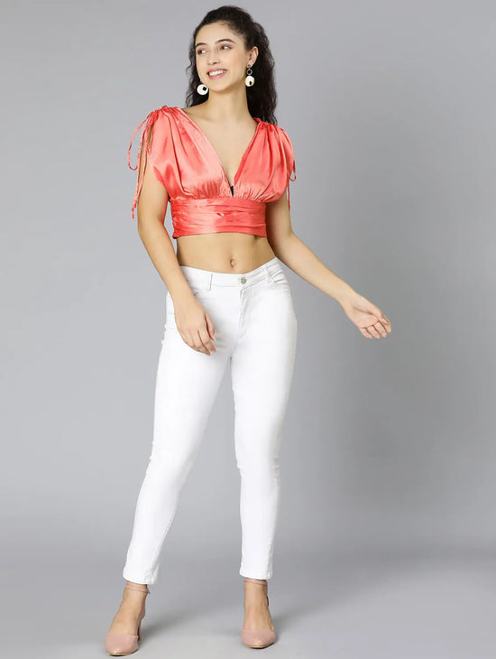 Wistful Glam Tie-Knotted Women Party Wear Satin Crop Top