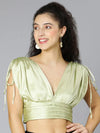 Glamish Green Tie-Knotted Women Party Satin Crop Top