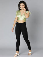 Glamish Green Tie-Knotted Women Party Satin Crop Top