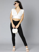 Rock White Tie-Knotted Women Partywear Satin Crop Top