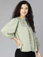 Leafful Green Laced Up Women Casual Top