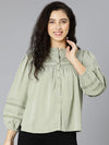 Leafful Green Laced Up Women Casual Top