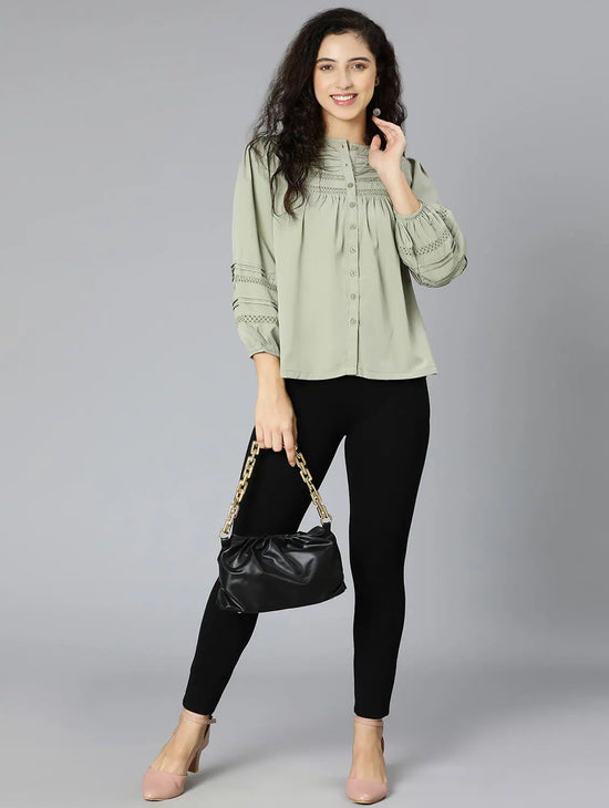 Leafful Green Laced Up Women Casual Top