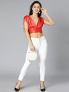 Wacky Red Tie-Knotted Women Party Wear Satin Crop Top