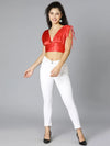 Wacky Red Tie-Knotted Women Party Wear Satin Crop Top