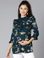 Rafted Green Floral Print Maternity Women Top