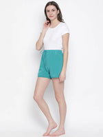 Nora Solid Green Elasticated Women Nightwear Shorts