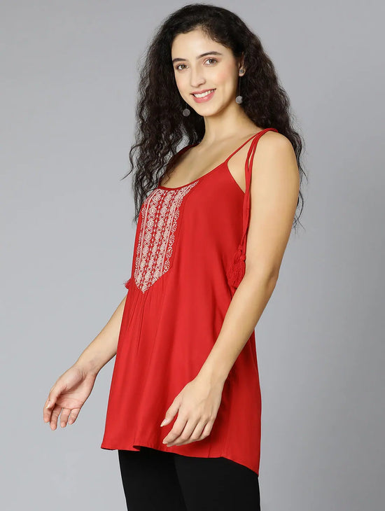 Coral Red Embroidery Women Tuinc