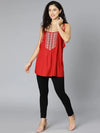 Coral Red Embroidery Women Tuinc