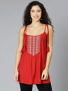 Coral Red Embroidery Women Tuinc