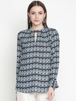 Glister Blue Printed Regular Women Top