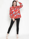 Sassy Red Floral Motif Women Oversized Top