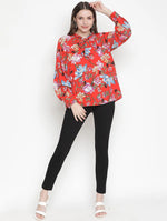 Sassy Red Floral Motif Women Oversized Top