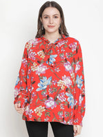 Sassy Red Floral Motif Women Oversized Top