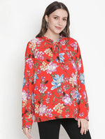 Sassy Red Floral Motif Women Oversized Top