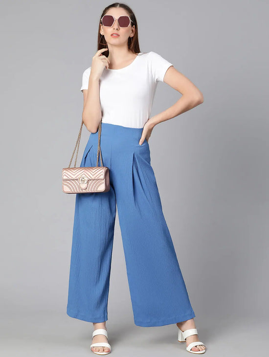 Hizzy Blue Solid Elasticated Women Pant