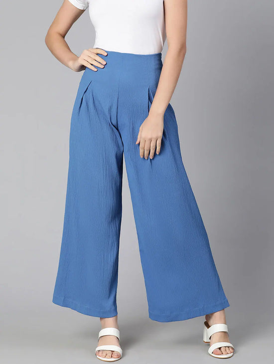 Hizzy Blue Solid Elasticated Women Pant