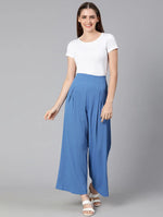 Hizzy Blue Solid Elasticated Women Pant