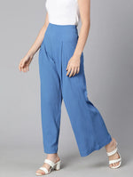 Hizzy Blue Solid Elasticated Women Pant