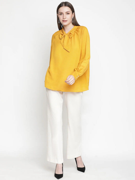 Basked In Sun Solid Linen Tie-Knot Women Top