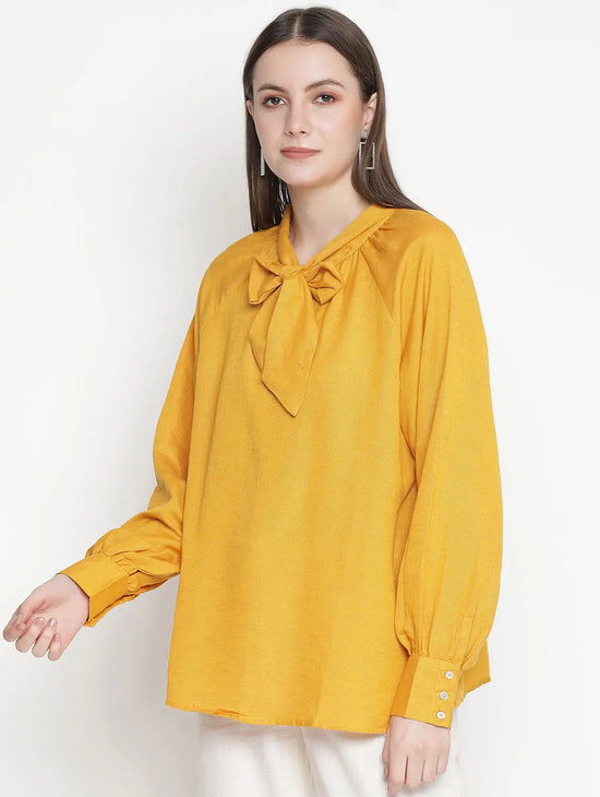 Basked In Sun Solid Linen Tie-Knot Women Top