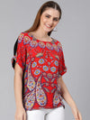 Facil Red Tropical Print Regular Womne Top