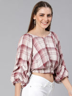 Dora White Check Print Off-Shoulder Women Top