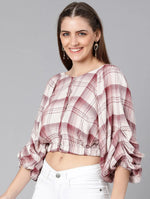 Dora White Check Print Off-Shoulder Women Top