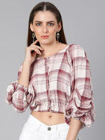 Dora White Check Print Off-Shoulder Women Top