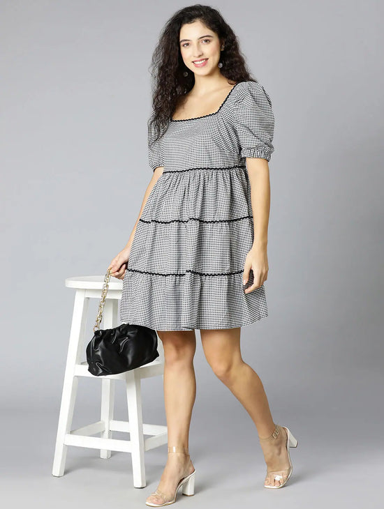 Black & Checks Casual Women Dress