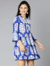 Rich Blue Tropical Print Women Dress