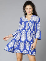 Rich Blue Tropical Print Women Dress