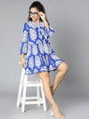 Rich Blue Tropical Print Women Dress