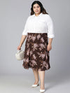 Coated Brown Floral Print Elasticated Plus Size Women Skirt