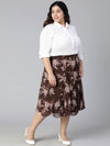 Coated Brown Floral Print Elasticated Plus Size Women Skirt