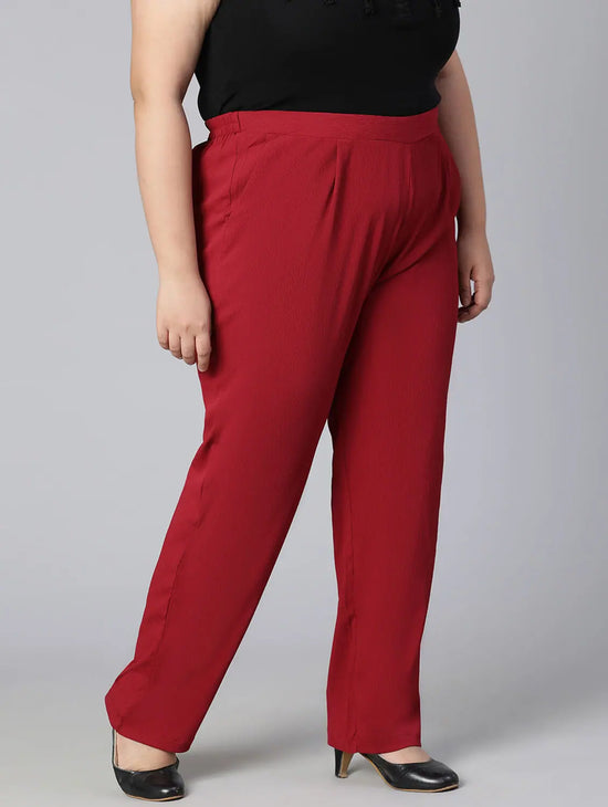 Tossed Solid Maroon Color Plus Size Women Pants