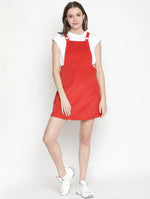 Spicey Red Buckled Corduroy Women Dress