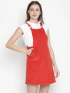 Spicey Red Buckled Corduroy Women Dress