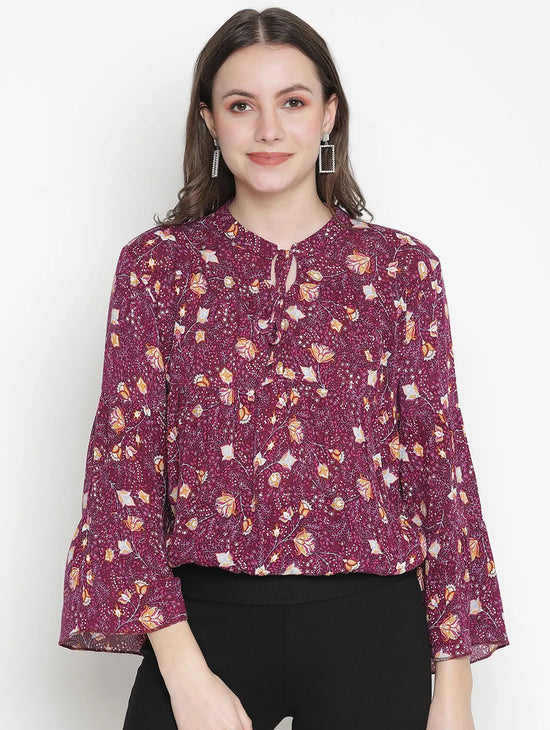 Pinch Of Purple Floral Print Women Top