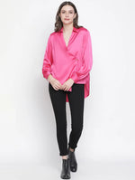 Rised Solid Pink Women Wrapped Top