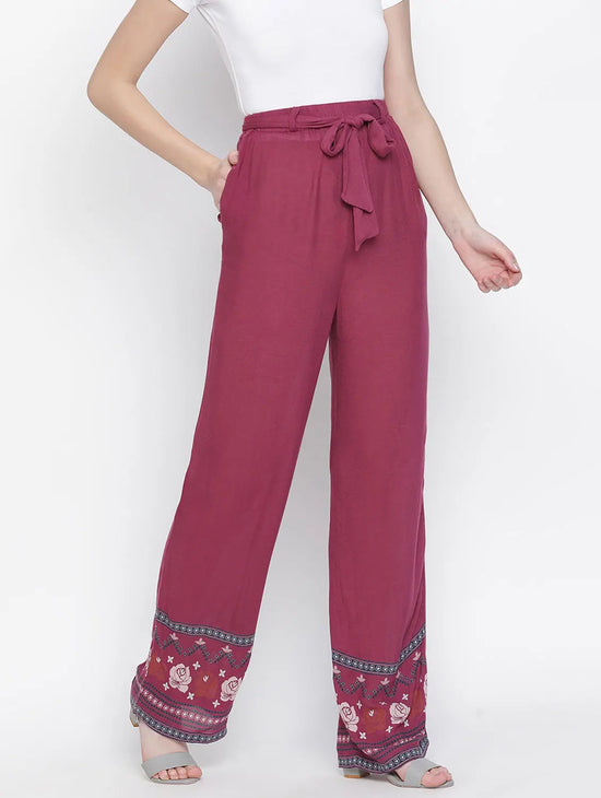 Sizzer Maroon Floral Print Women Pant