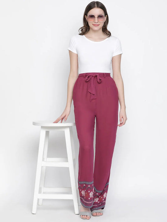 Sizzer Maroon Floral Print Women Pant