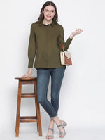 Twiglight Solid Khaki Women Shirt