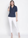 Dooby Fabric Blue Color Women Tie-Knot Top