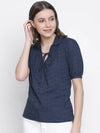 Dooby Fabric Blue Color Women Tie-Knot Top