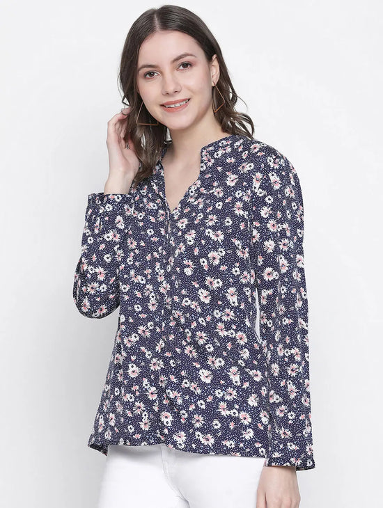 Bingo Of Florals Blue Color Women Top