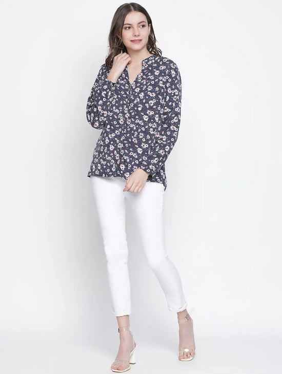 Bingo Of Florals Blue Color Women Top